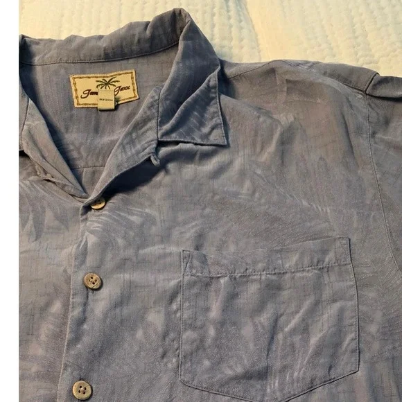 Jamaica Jaxx Mens M Medium Blue Tropical Leaf Print Short Sleeve Button Up Shirt - Picture 4 of 4